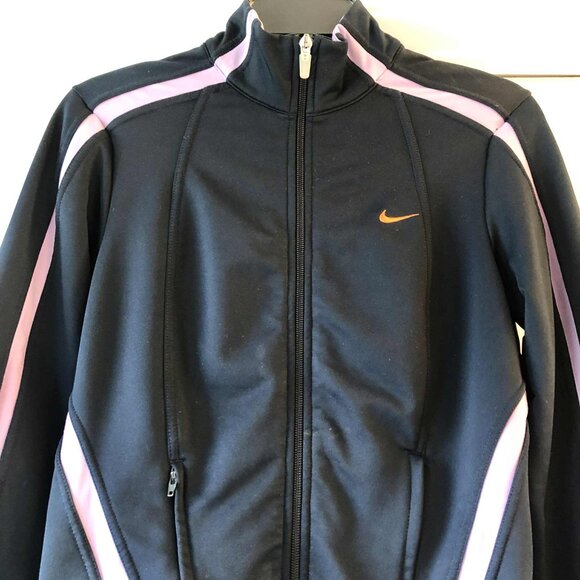 NIKE Y2K Dri-Fit Full Zip Athletic Jacket Navy Lavender Stripe Embr Swoosh S - Picture 2 of 5